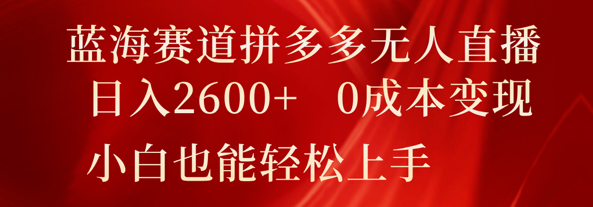 蓝海赛道拼多多无人直播，日入2600+，0成本变现，小白也能轻松上手-随风网创