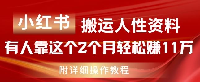 小红书搬运人性资料，有人靠这个2个月轻松赚11w，附教程【揭秘】-随风网创