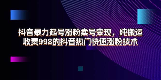 （11656期）抖音暴力起号涨粉卖号变现，纯搬运，收费998的抖音热门快速涨粉技术-随风网创