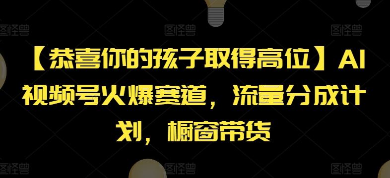 【恭喜你的孩子取得高位】AI视频号火爆赛道，流量分成计划，橱窗带货【揭秘】-随风网创