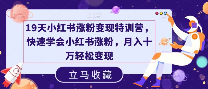 19天小红书涨粉变现特训营，快速学会小红书涨粉，月入十万轻松变现-随风网创