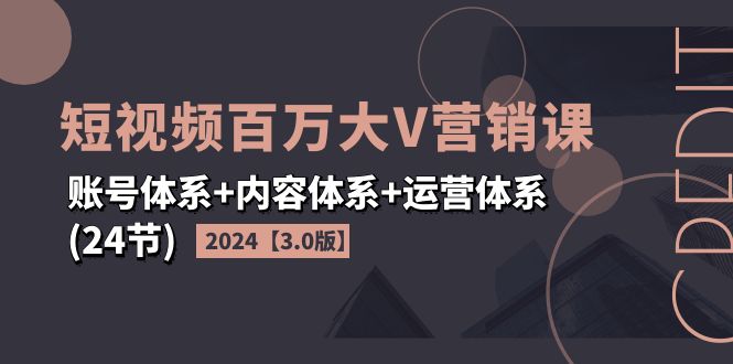 （11795期）2024短视频·百万大V营销课【3.0版】账号体系+内容体系+运营体系(24节)-随风网创