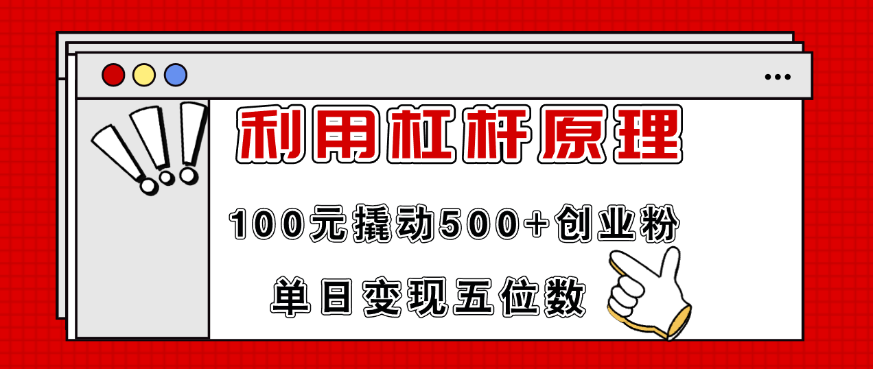 （11859期）利用杠杆100元撬动500+创业粉，单日变现5位数-随风网创