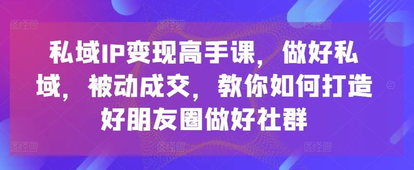 私域IP变现高手课，做好私域，被动成交，教你如何打造好朋友圈做好社群-随风网创