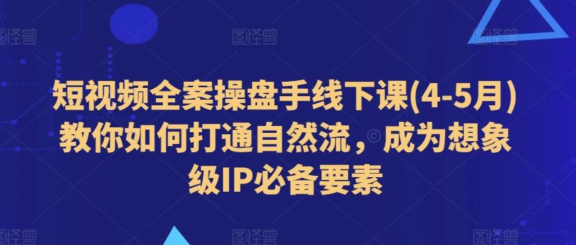 短视频全案操盘手线下课(4-5月)教你如何打通自然流，成为想象级IP必备要素-随风网创