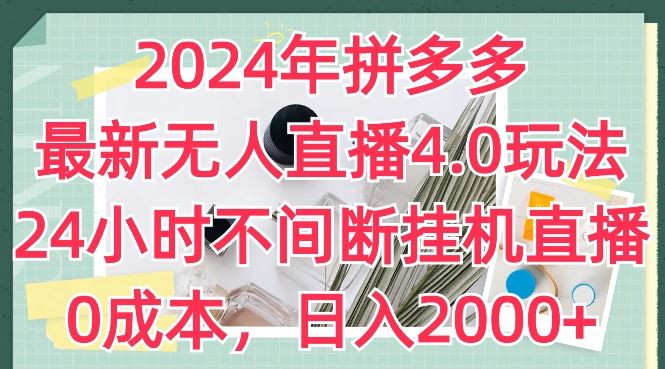 2024年拼多多最新无人直播4.0玩法，24小时不间断挂机直播，0成本，日入2k【揭秘】-随风网创