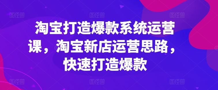 淘宝打造爆款系统运营课，淘宝新店运营思路，快速打造爆款-随风网创