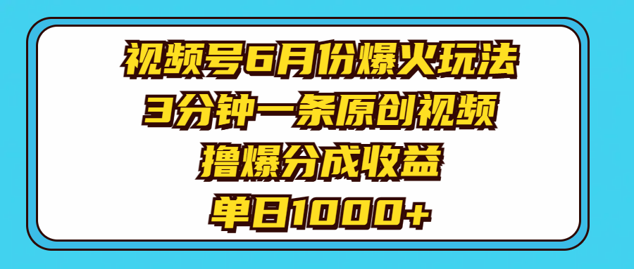 （11298期）视频号6月份爆火玩法，3分钟一条原创视频，撸爆分成收益，单日1000+-随风网创