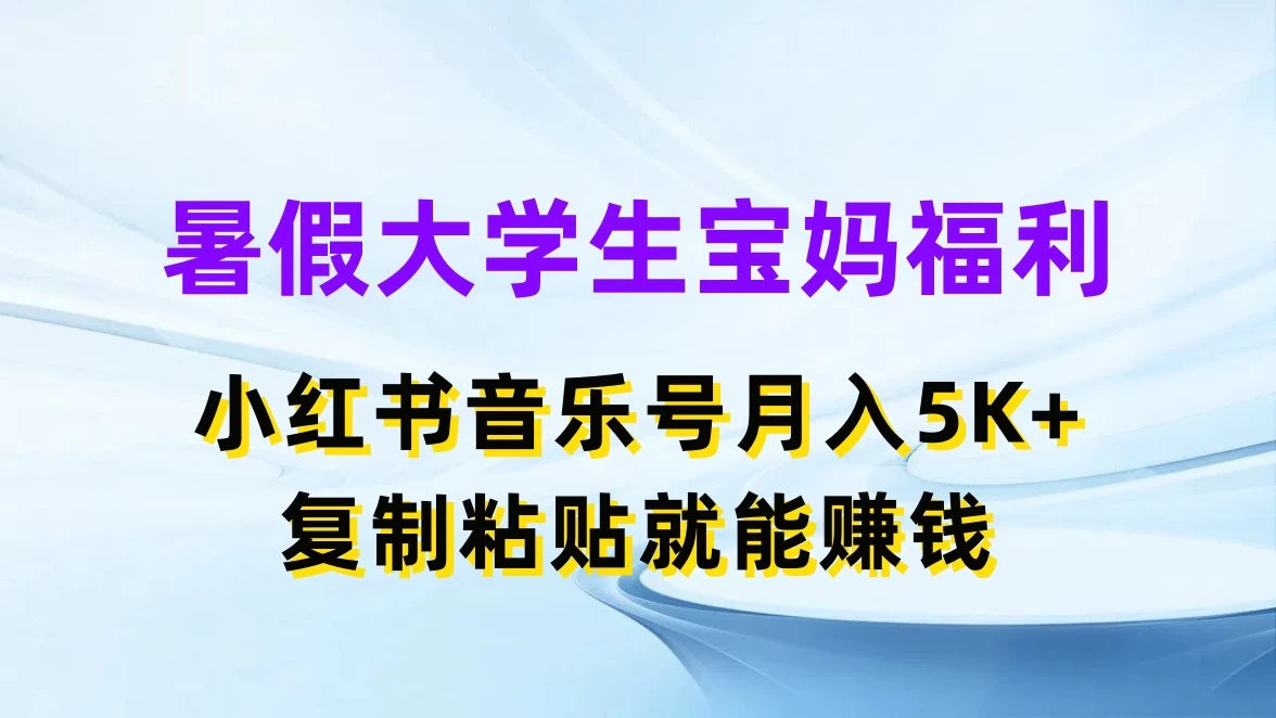 暑假大学生宝妈福利，小红书音乐号月入5K+，简单复制粘贴就能赚收益-随风网创