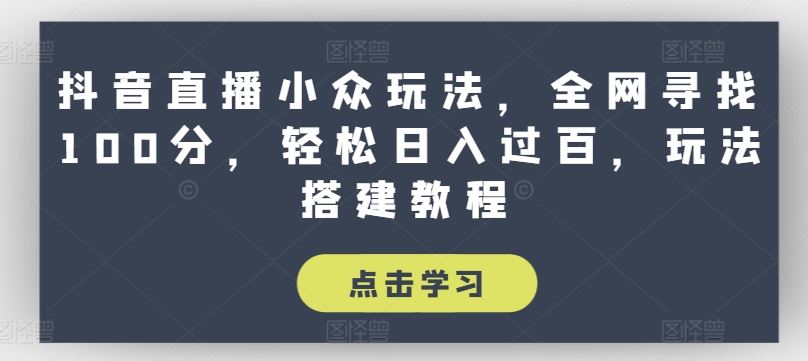 抖音直播小众玩法，全网寻找100分，轻松日入过百，玩法搭建教程【揭秘】-随风网创