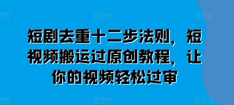 短剧去重十二步法则，短视频搬运过原创教程，让你的视频轻松过审-随风网创