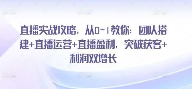 直播实战攻略，​从0~1教你：团队搭建+直播运营+直播盈利，突破获客+利润双增长-随风网创