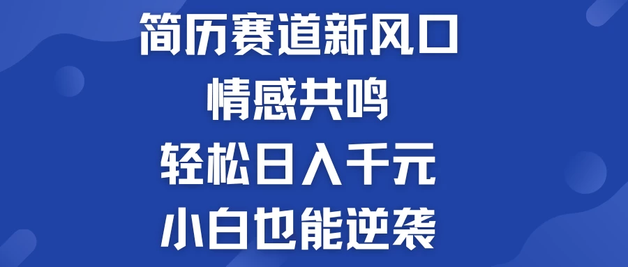 揭秘！简历模板赛道的新风口，情感共鸣，轻松日入千元，小白也能逆袭！-随风网创