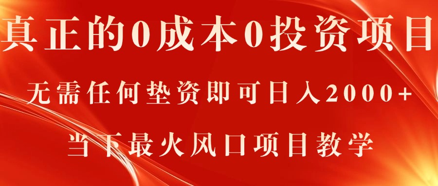 （11387期）真正的0成本0投资项目，无需任何垫资即可日入2000+，当下最火风口项目教学-随风网创