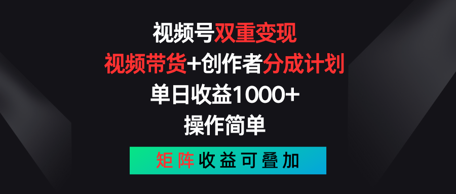 （11402期）视频号双重变现，视频带货+创作者分成计划 , 单日收益1000+，可矩阵-随风网创