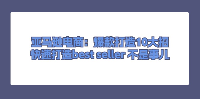 （11431期）亚马逊电商：爆款打造10大招，快速打造best seller 不是事儿-随风网创