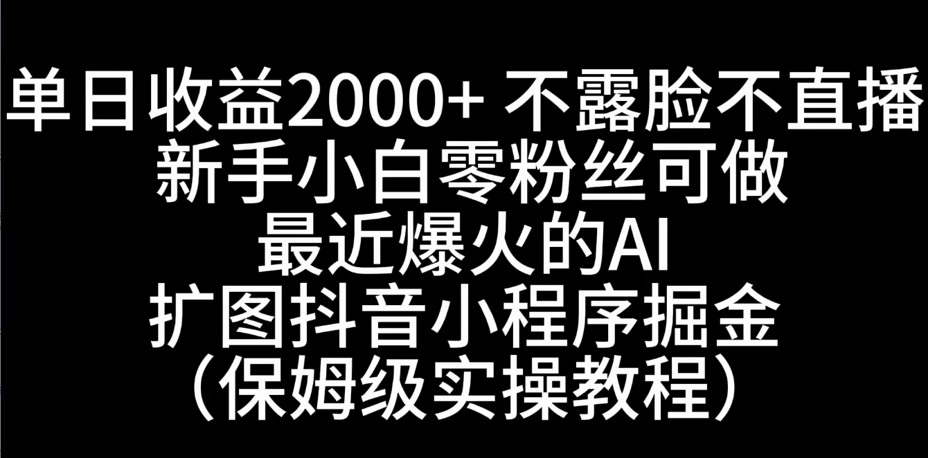 单日收益2000+，不露脸，不直播，新手小白零粉丝可操作最近爆火的AI扩图抖音小程序掘金（保姆级实操教程）-随风网创