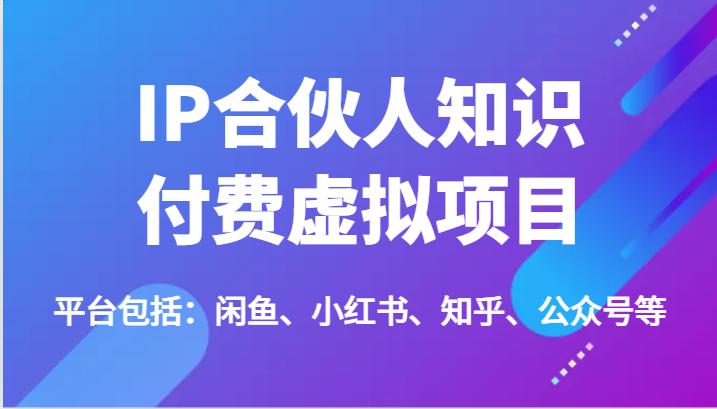 IP合伙人知识付费虚拟项目，包括：闲鱼、小红书、知乎、公众号等（51节）-随风网创